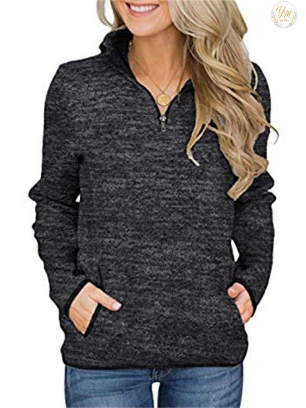 Quarter Zip Pullover Sweatshirt Lightweight Fleece with Pockets